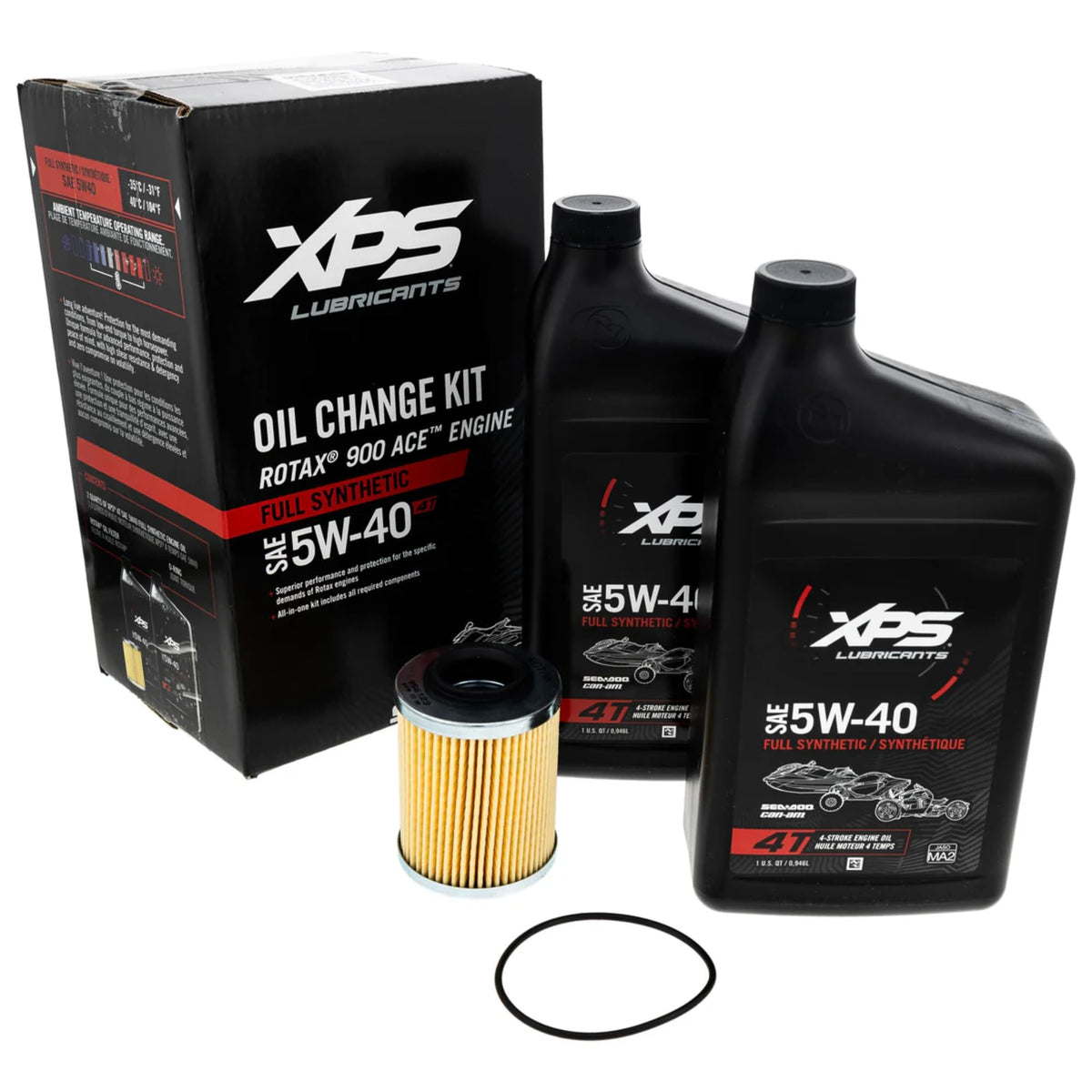 Sea-Doo OEM oil change kit with 4T 5W-40 synthetic oil for Rotax engines.