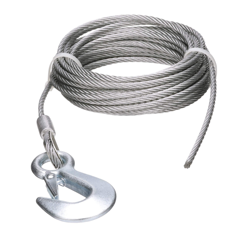 Seachoice steel winch cable with safety hook securing a mooring
