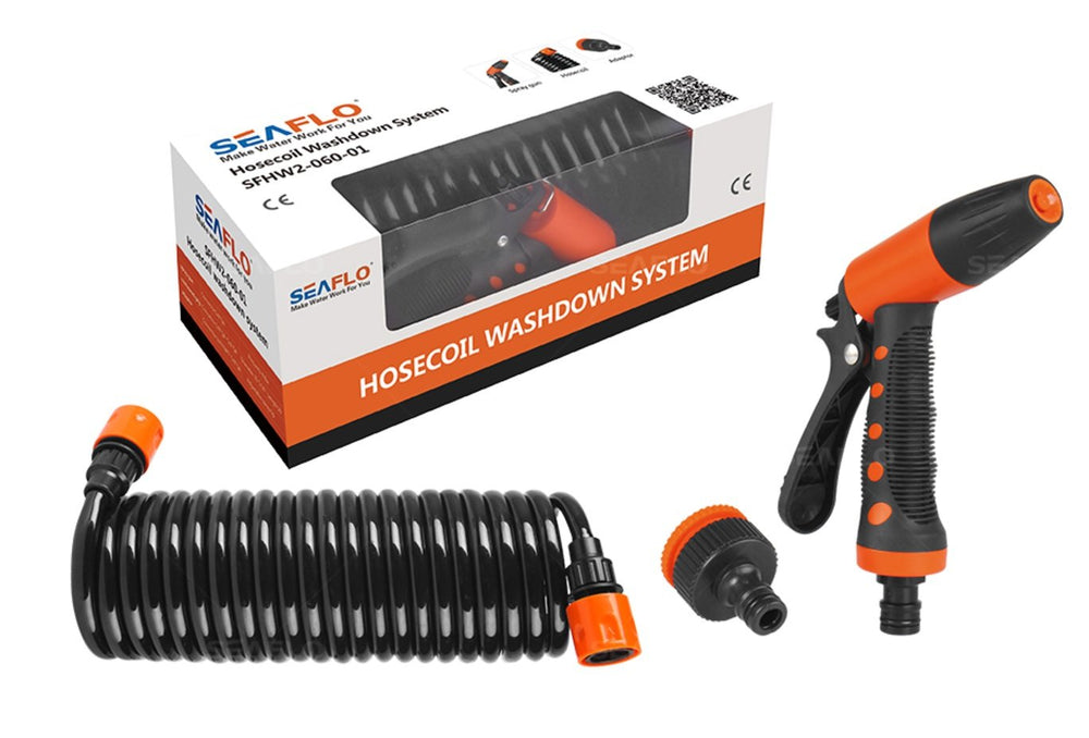 SEAFLO 20ft hose coil offers flexible reach in tight spaces.