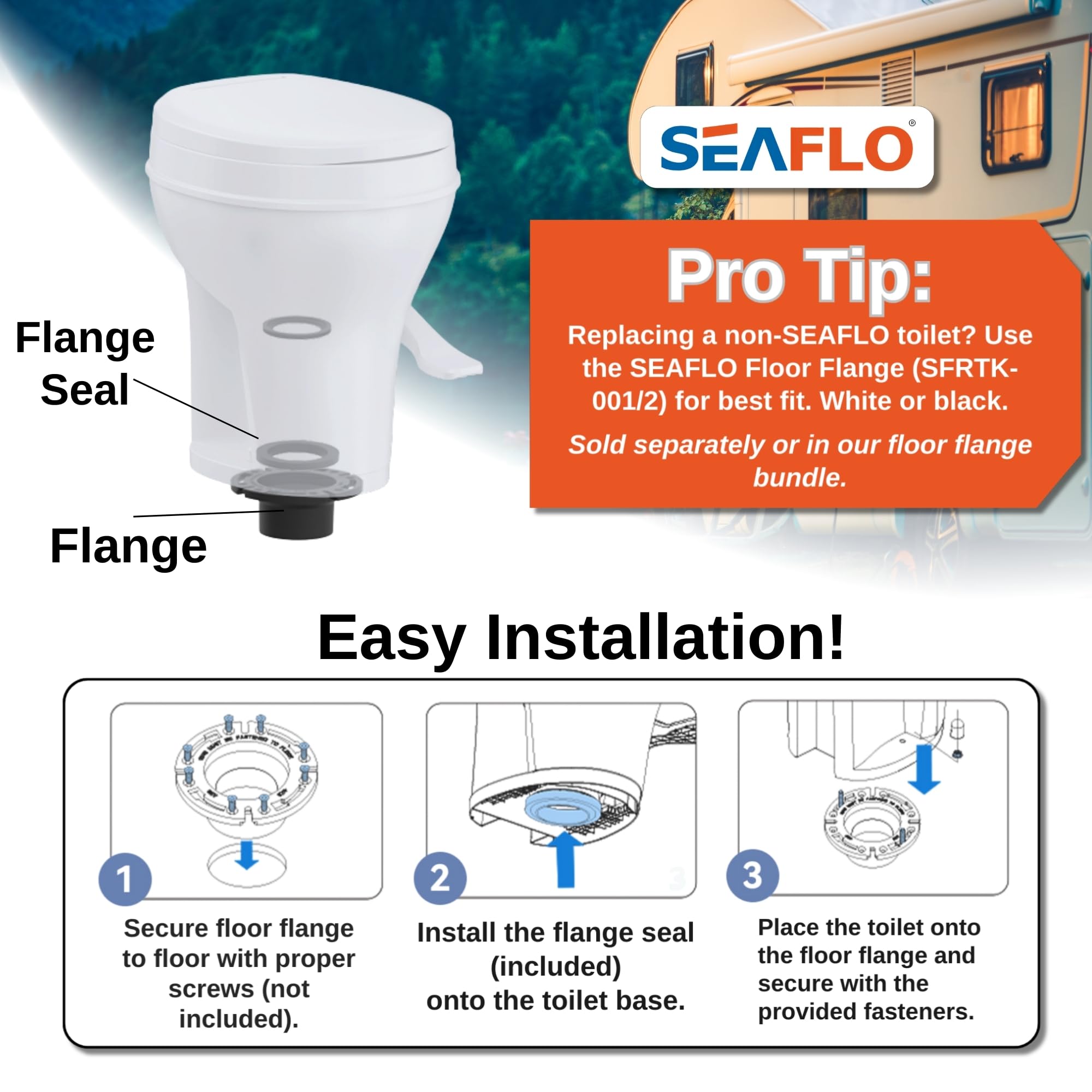 SEAFLO RV toilet anti-stick bowl for easier maintenance