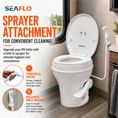 SEAFLO RV toilet foot-pedal operation for hands-free flushing on the move