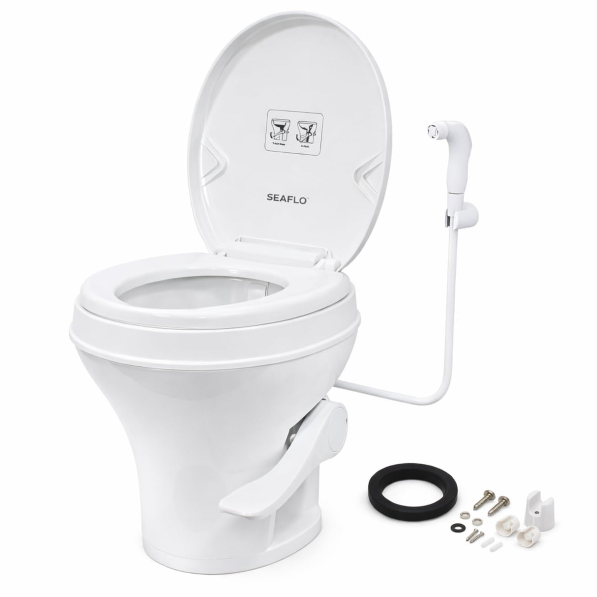 SEAFLO RV toilet with sprayer for precise cleaning in compact bathrooms