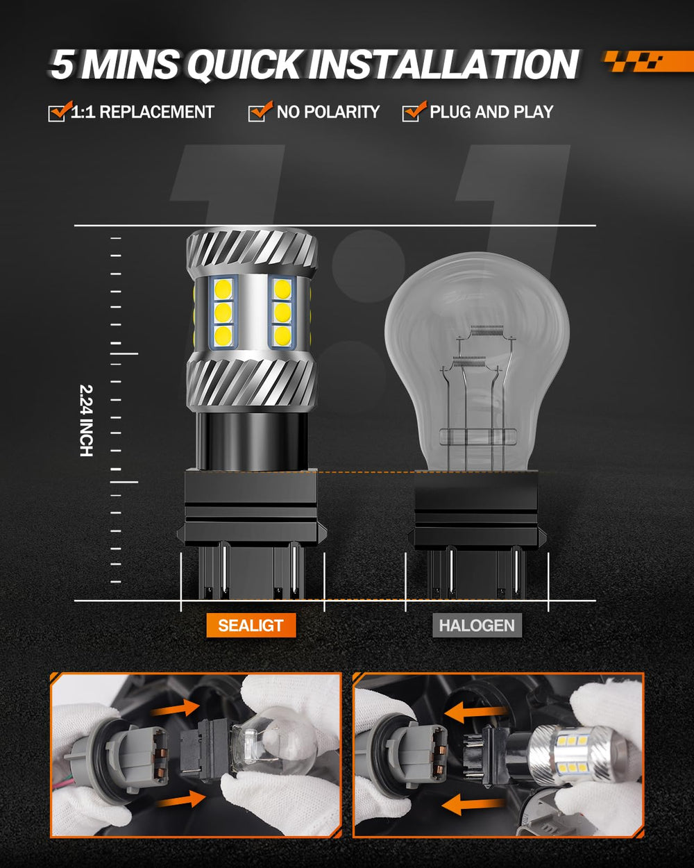 SEALIGHT 3157 LED bulb delivers 1800 lumens at 12-24V for backup lighting