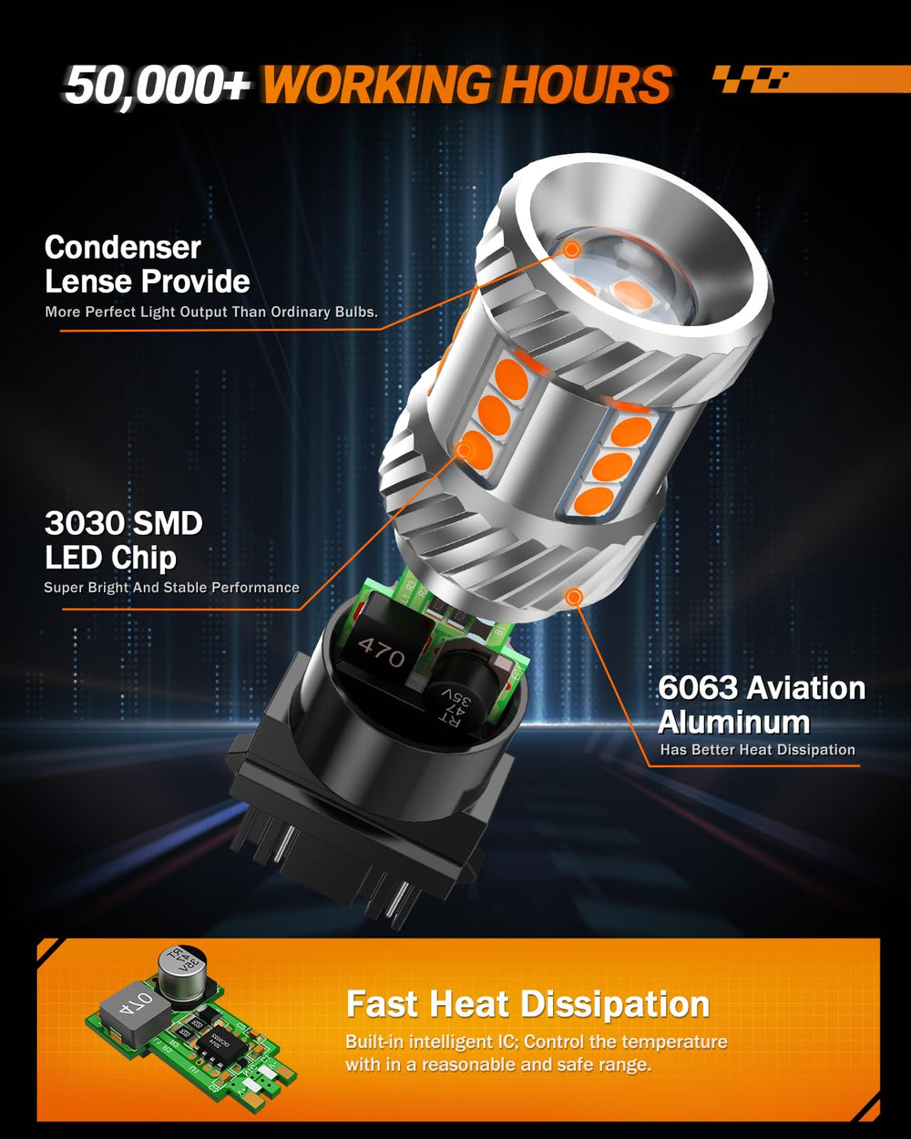 Diagram shows SEALIGHT 3157 amber bulbs in various lighting applications