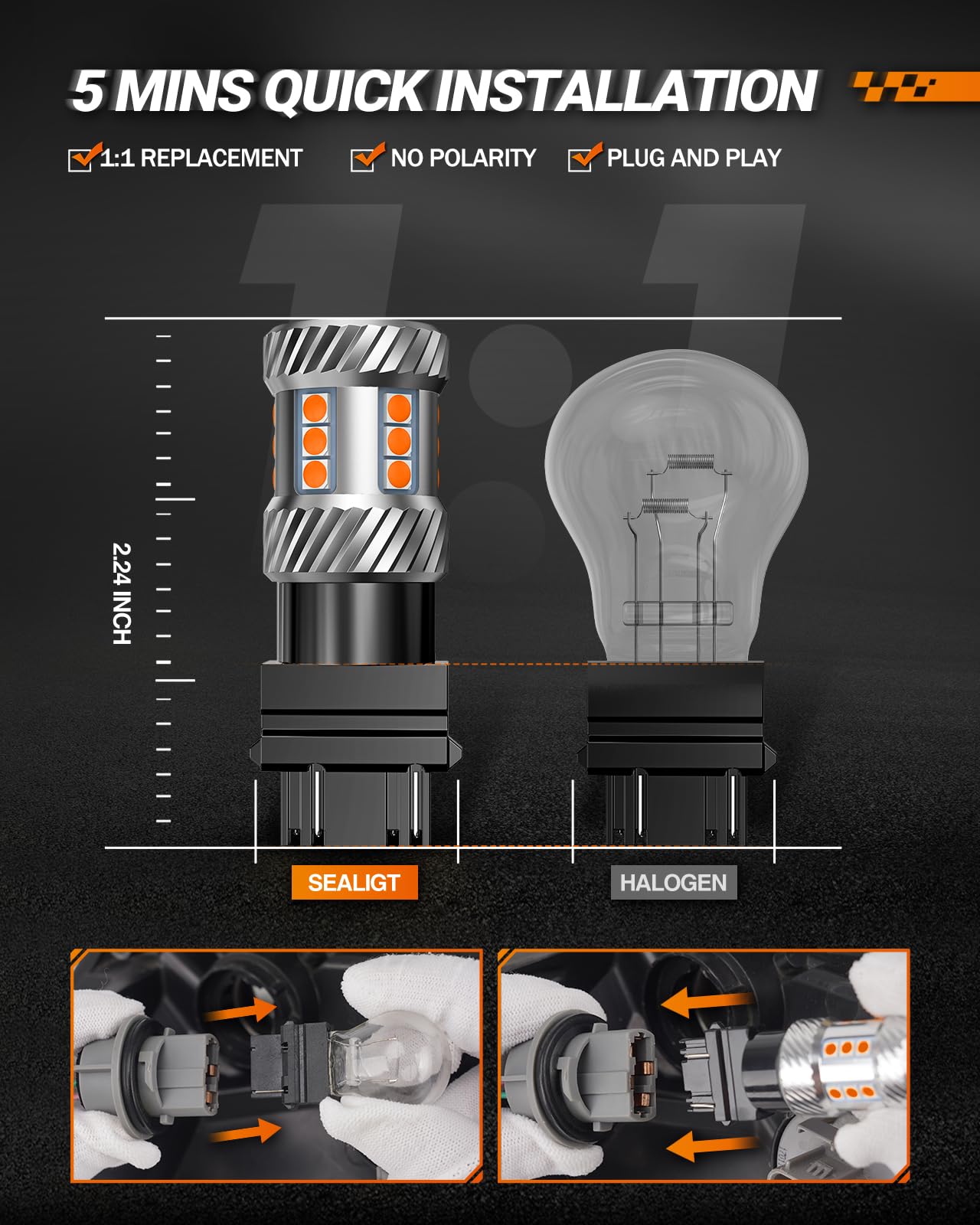 Easy installation of SEALIGHT 3157 amber bulbs without polarity issues