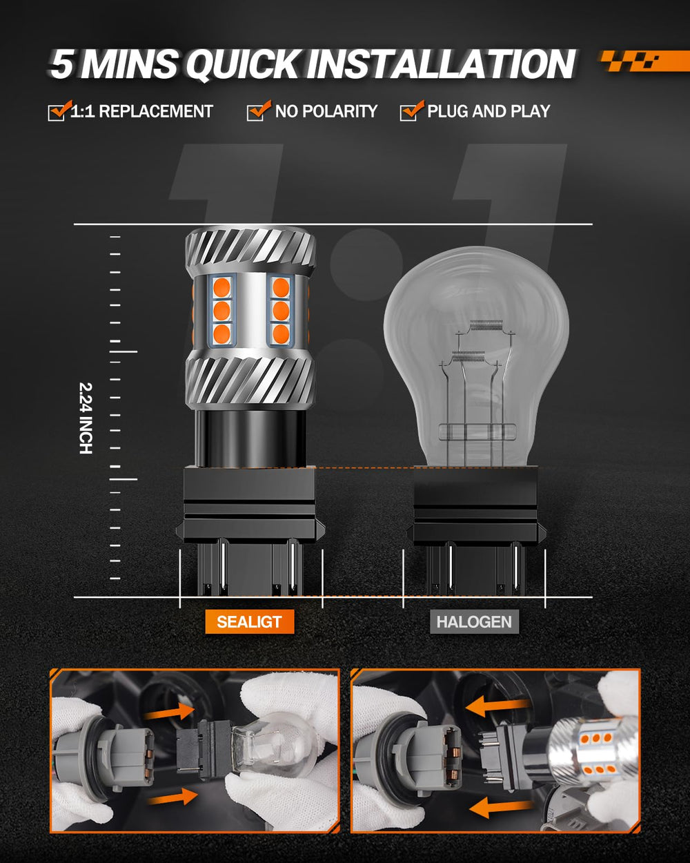 Easy installation of SEALIGHT 3157 amber bulbs without polarity issues