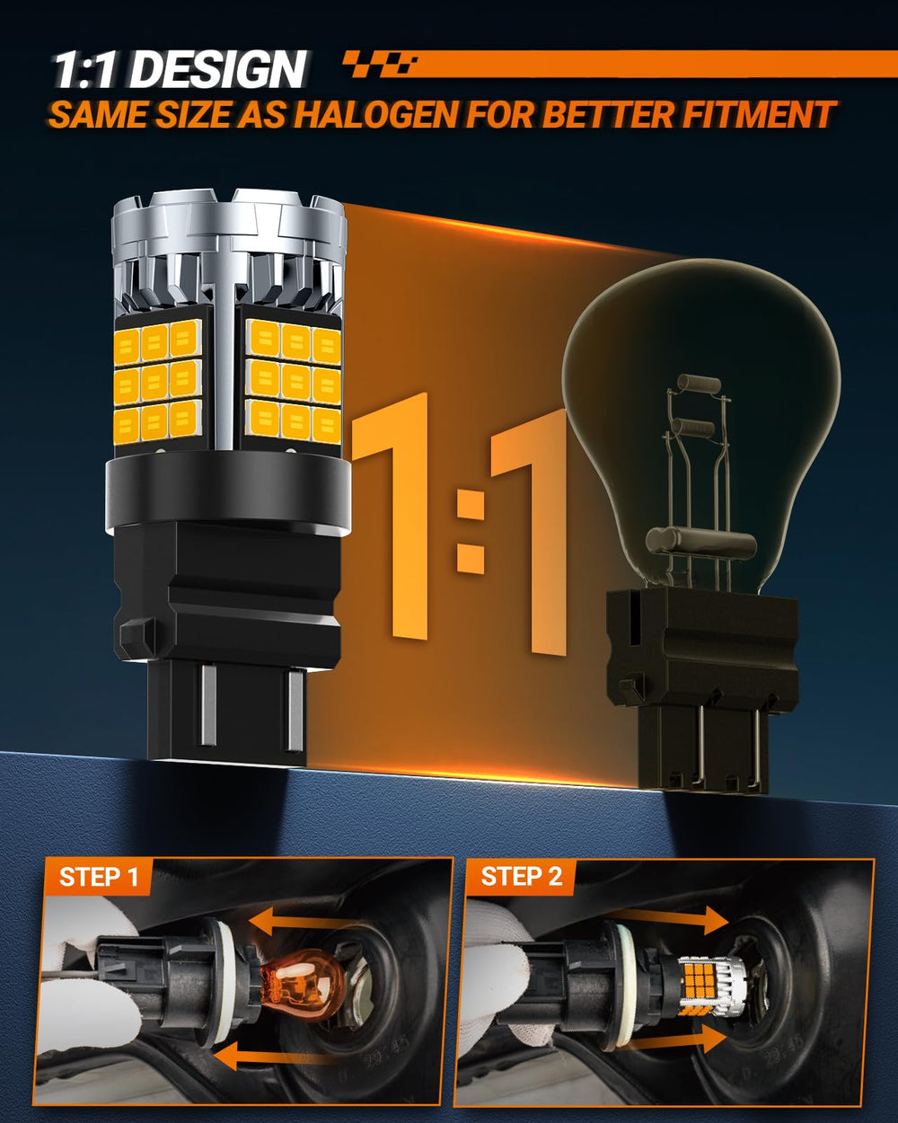 SEALIGHT 3157A amber LED top view highlights aviation aluminum heat dissipation.