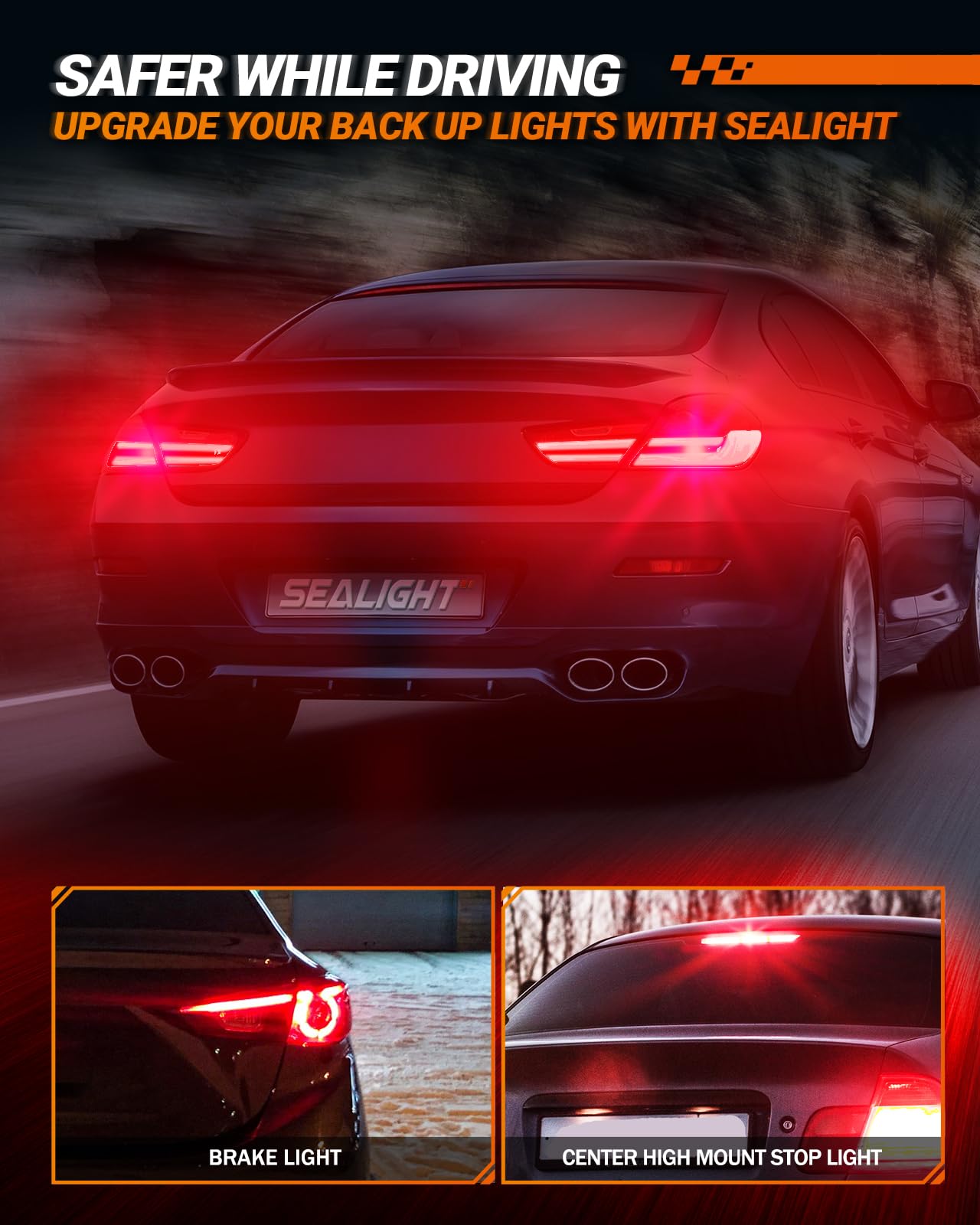SEALIGHT 3157 red LED bulb showing 360° coverage for consistent illumination.