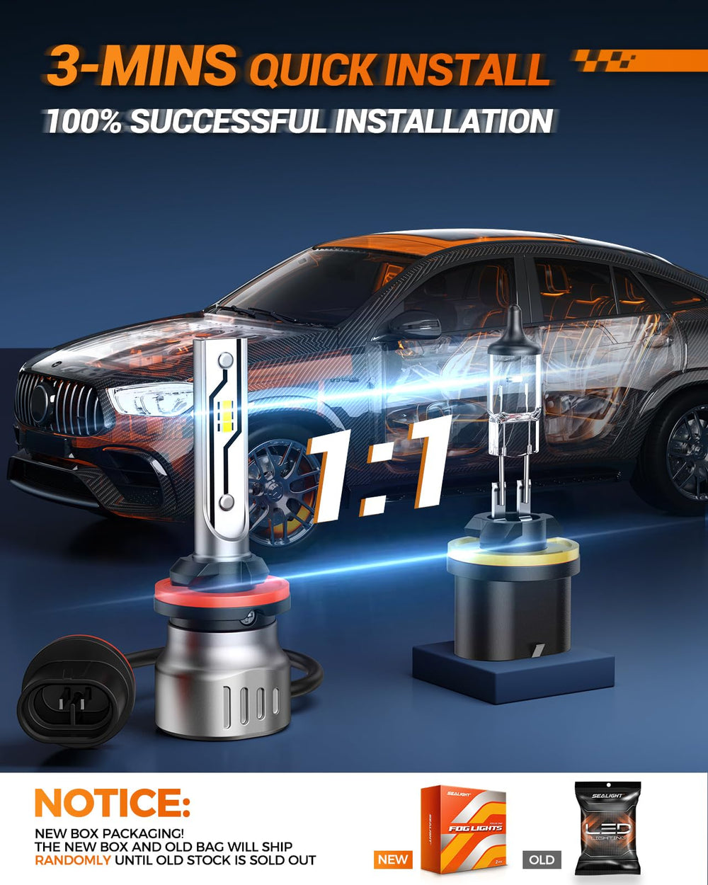 SEALIGHT 880 fog light beam demonstrating 6500K cool white illumination
