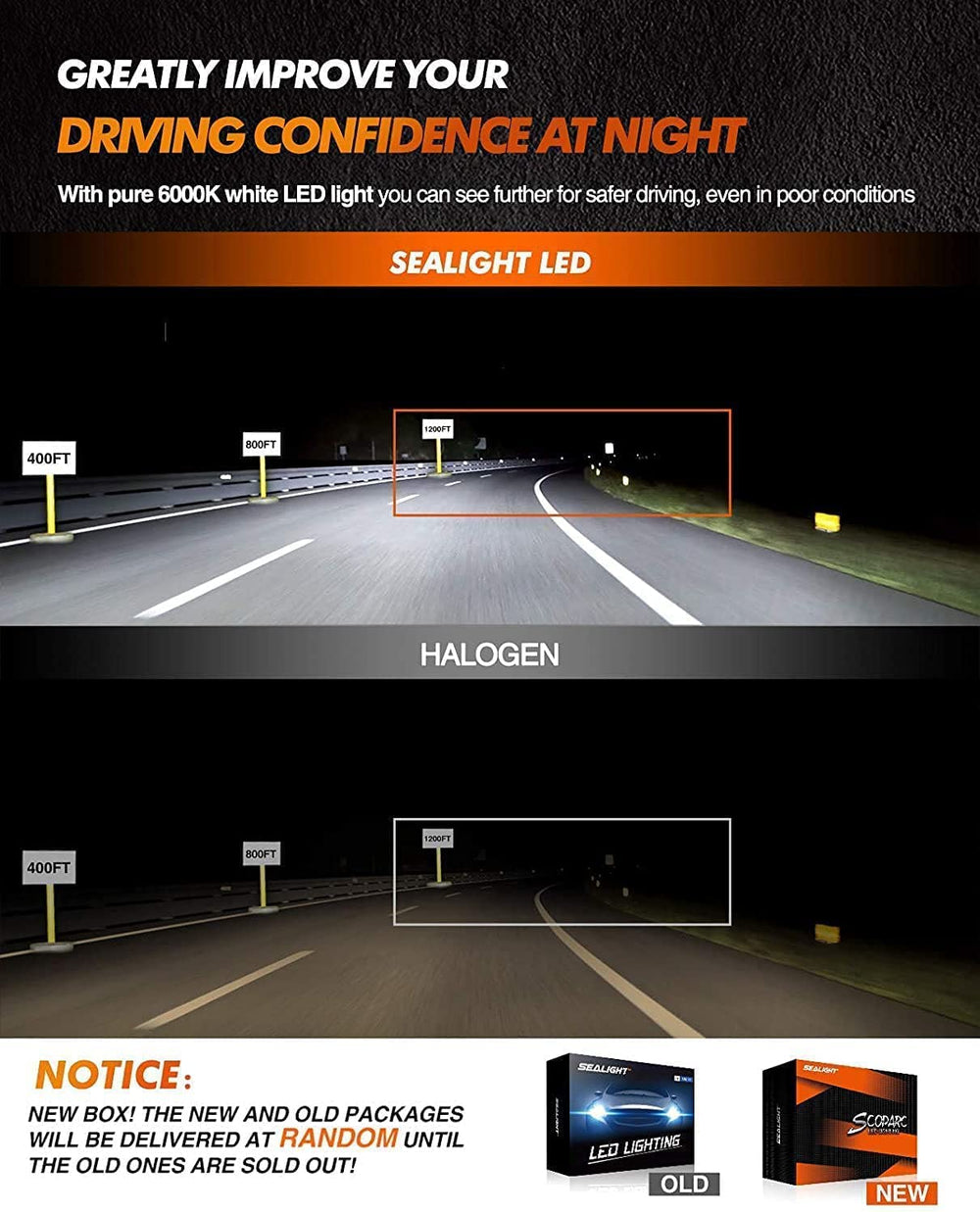 SEALIGHT bulbs offering high visibility up to 650 feet for rural driving