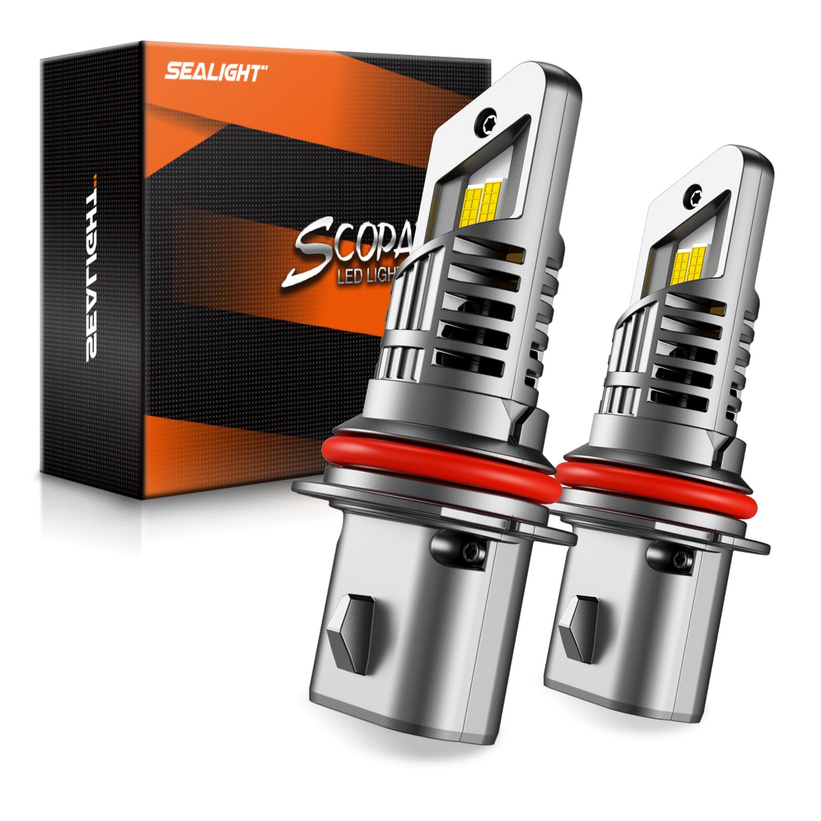 SEALIGHT 9007 LED bulbs front view showing bright, even beam for night driving
