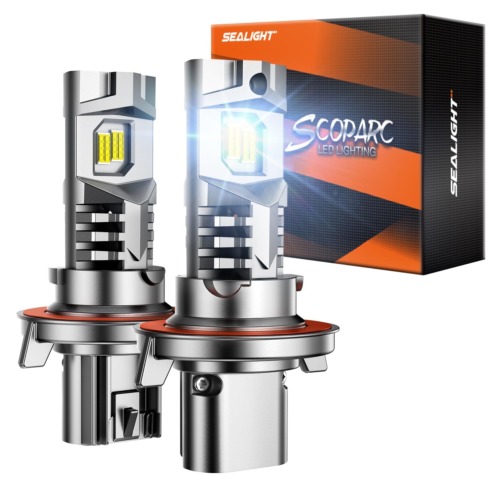 SEALIGHT Brightest H13 9008 bulbs front view showing high brightness