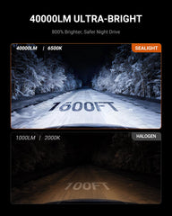 SEALIGHT H11/H9/H16 40000lm brightness enhances nighttime visibility.