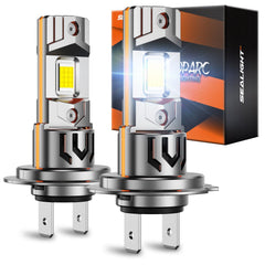 SEALIGHT H7 fog light bulb close-up showing bright 65000lm output for clearer night driving.