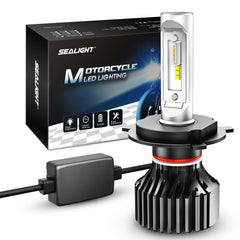 SEALIGHT M1H4/9003 bulb on motorcycle for clearer night visibility.