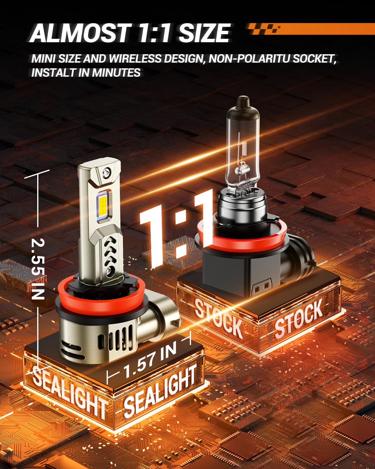 SEALIGHT 9005-H11 LED bulbs quick install enables tool-free upgrade in minutes.