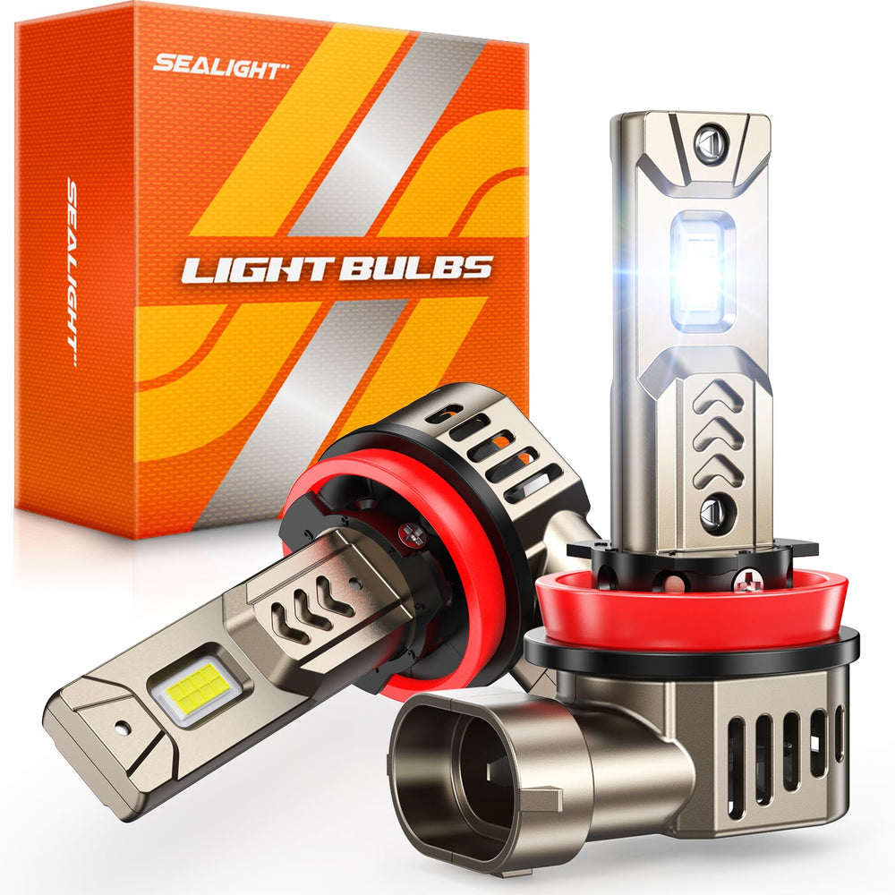 SEALIGHT upgrade H11/H8/H9 bulb front view shows bright, broad illumination