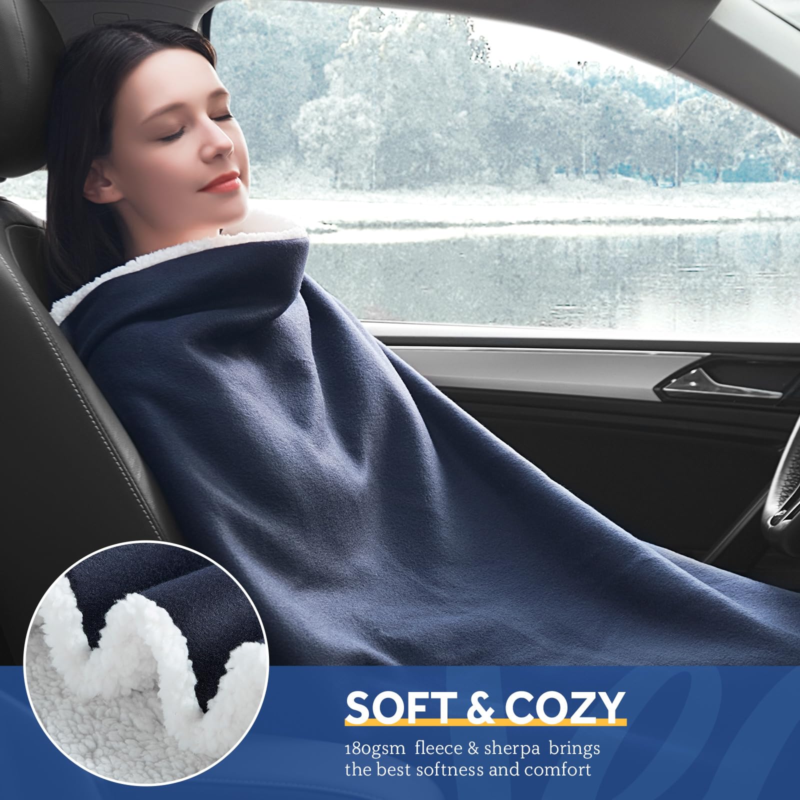 Sealy 12V heated car blanket camping setup keeps passengers warm