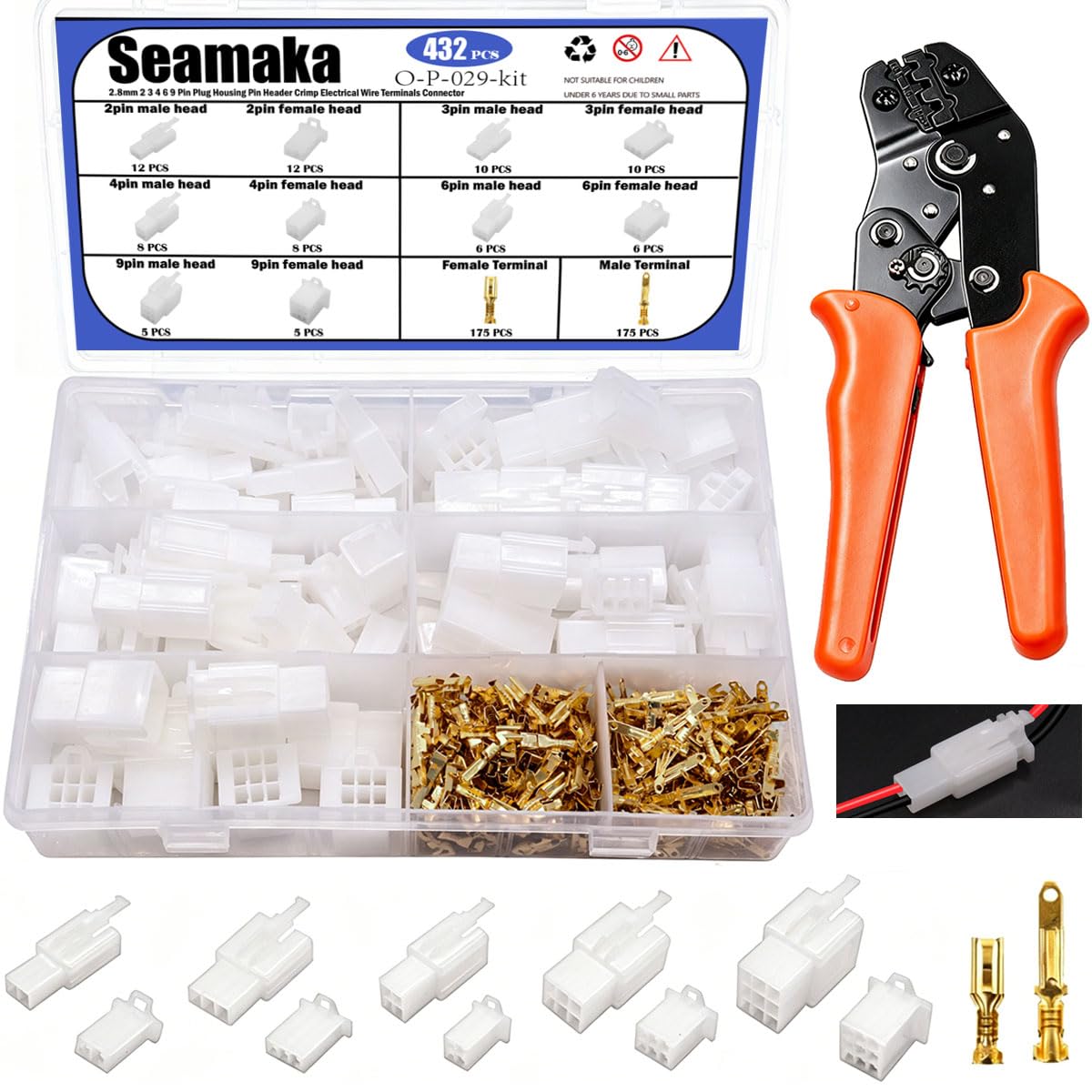 Seamaka 432pcs automotive wire connectors kit 2.8mm for organized repairs and reliable connections.