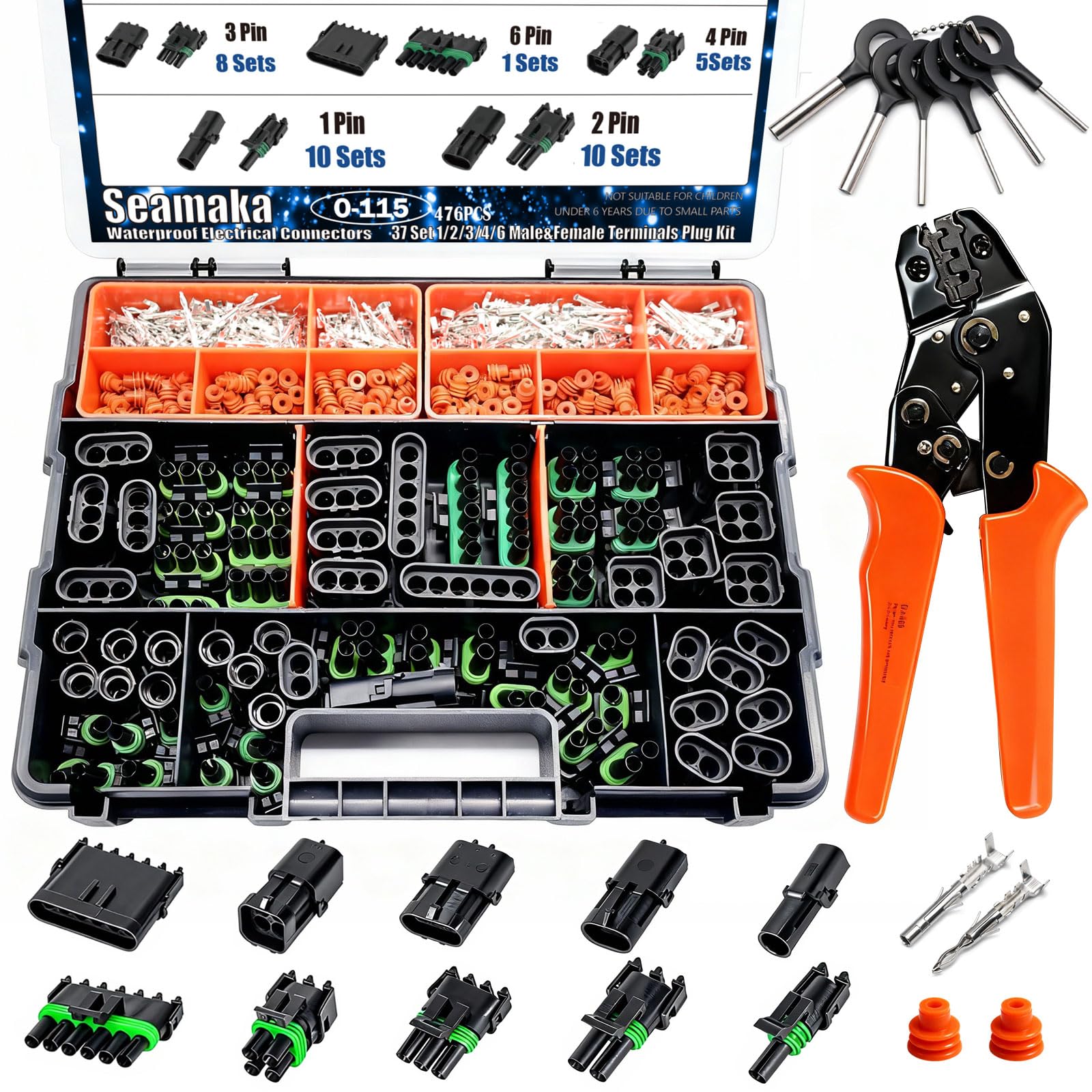 Seamaka 476pcs 37 kits waterproof connector set for versatile automotive wiring projects.