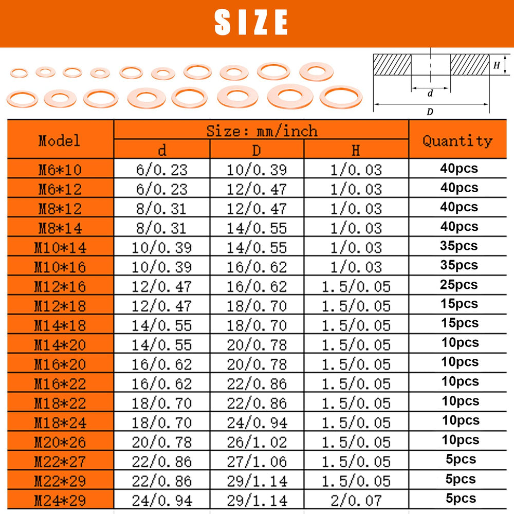 Seamaka 18-size copper washers fit various drain plugs with reliable sealing.