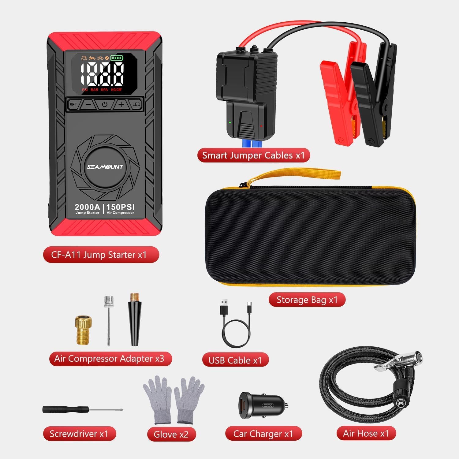 SEAMOUNT 2000A jump starter emergency kit included boosts roadside readiness