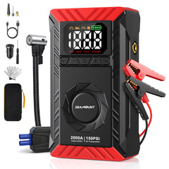 SEAMOUNT 2000A jump starter front view showing compact design for easy roadside use