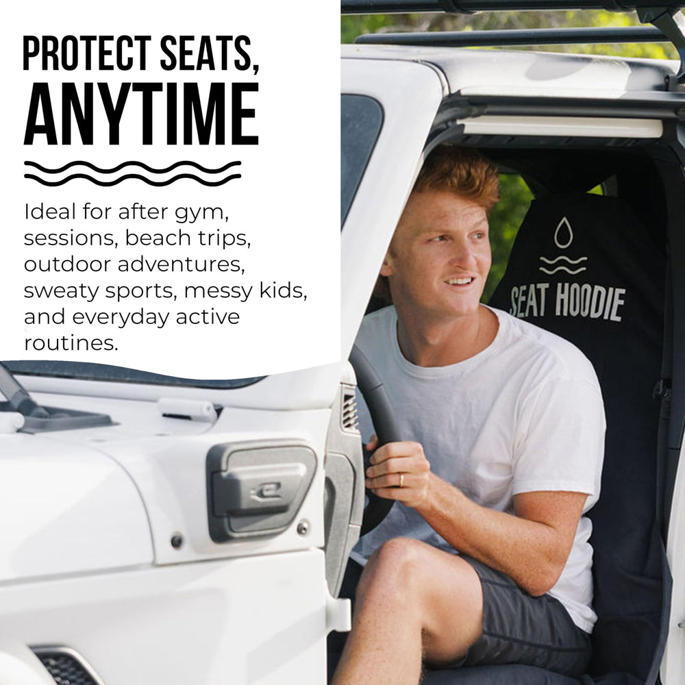 Seat Hoodie protects seats from sand, oils, and dirt during trips after activities.