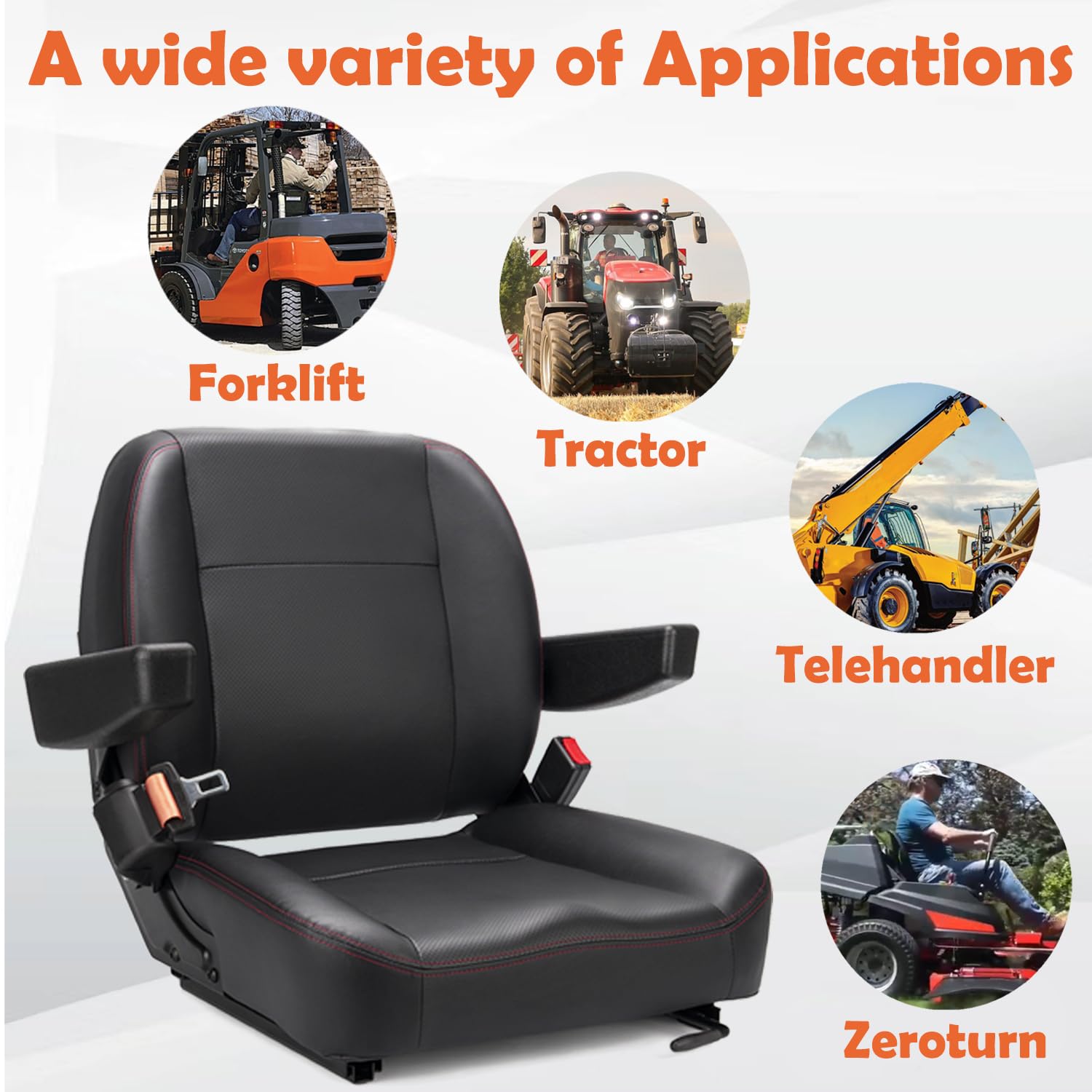 SEATIN seat supports tractors, mowers, loaders and other heavy equipment.