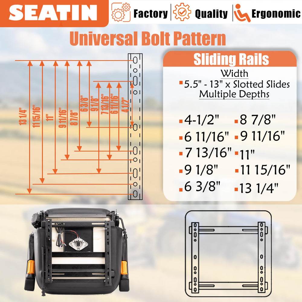 SEATIN adjustable mounting pattern and sliding rails ease installation
