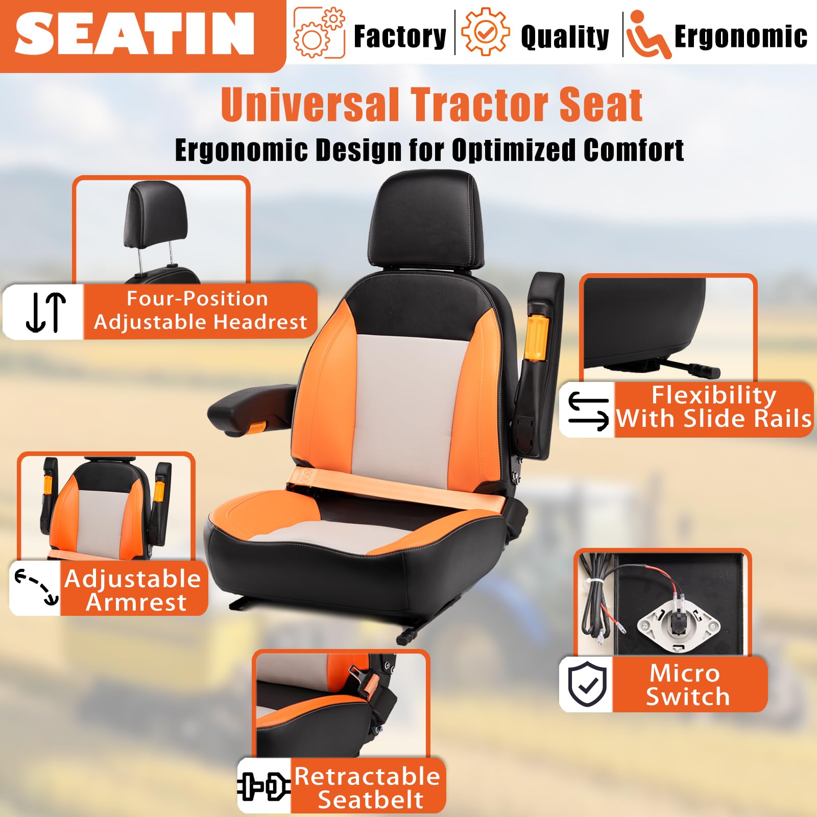 SEATIN universal machine compatibility fits forklifts and zero-turn mowers