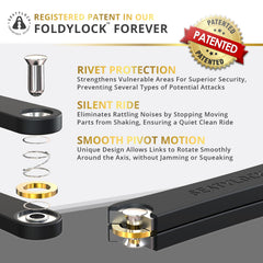 Seatylock FoldyLock Forever anti-tamper rivets close-up show secure, durable protection.