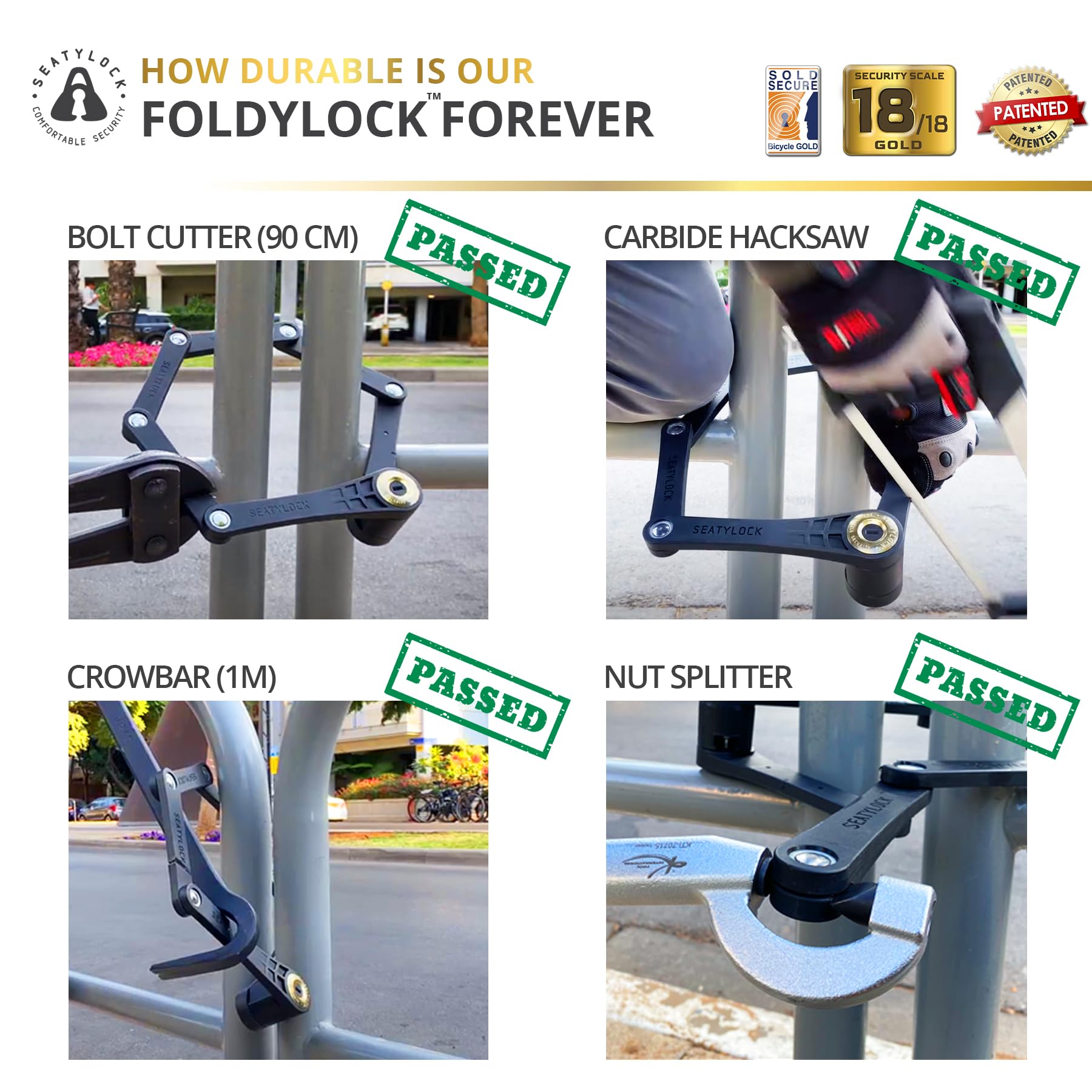 Seatylock FoldyLock Forever mount bracket installed, enabling quiet, stable bike security on the go.