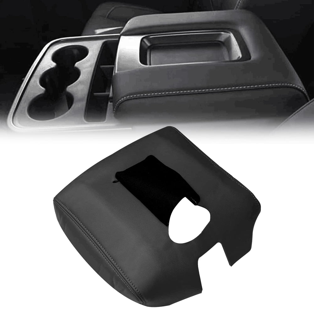 SecosAutoparts black leather center console cover with gray stitch for Silverado 2014-2018 protects from daily wear