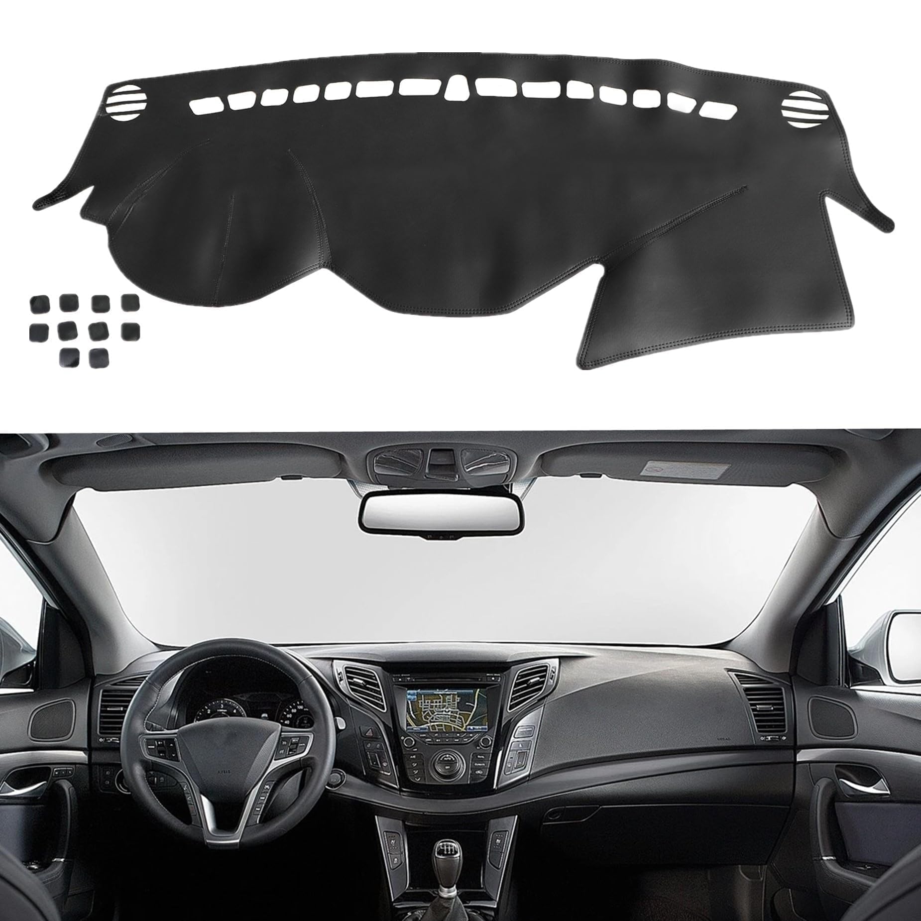 SecosAutoparts black line leather dash cover for Hyundai Sonata 2011-2014 shields glare