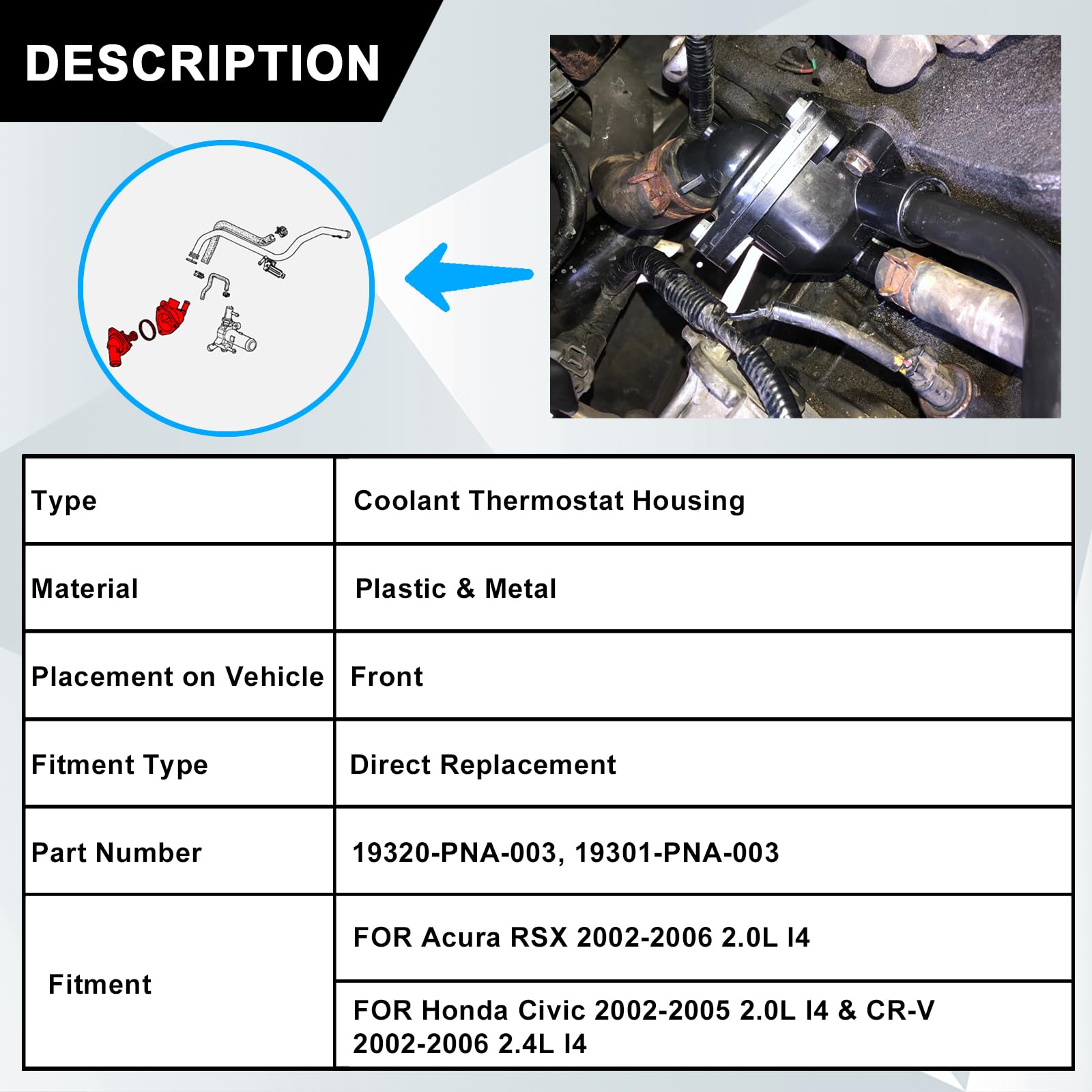 SecosAutoparts coolant thermostat housing closeup reveals precise threads for smooth installation.