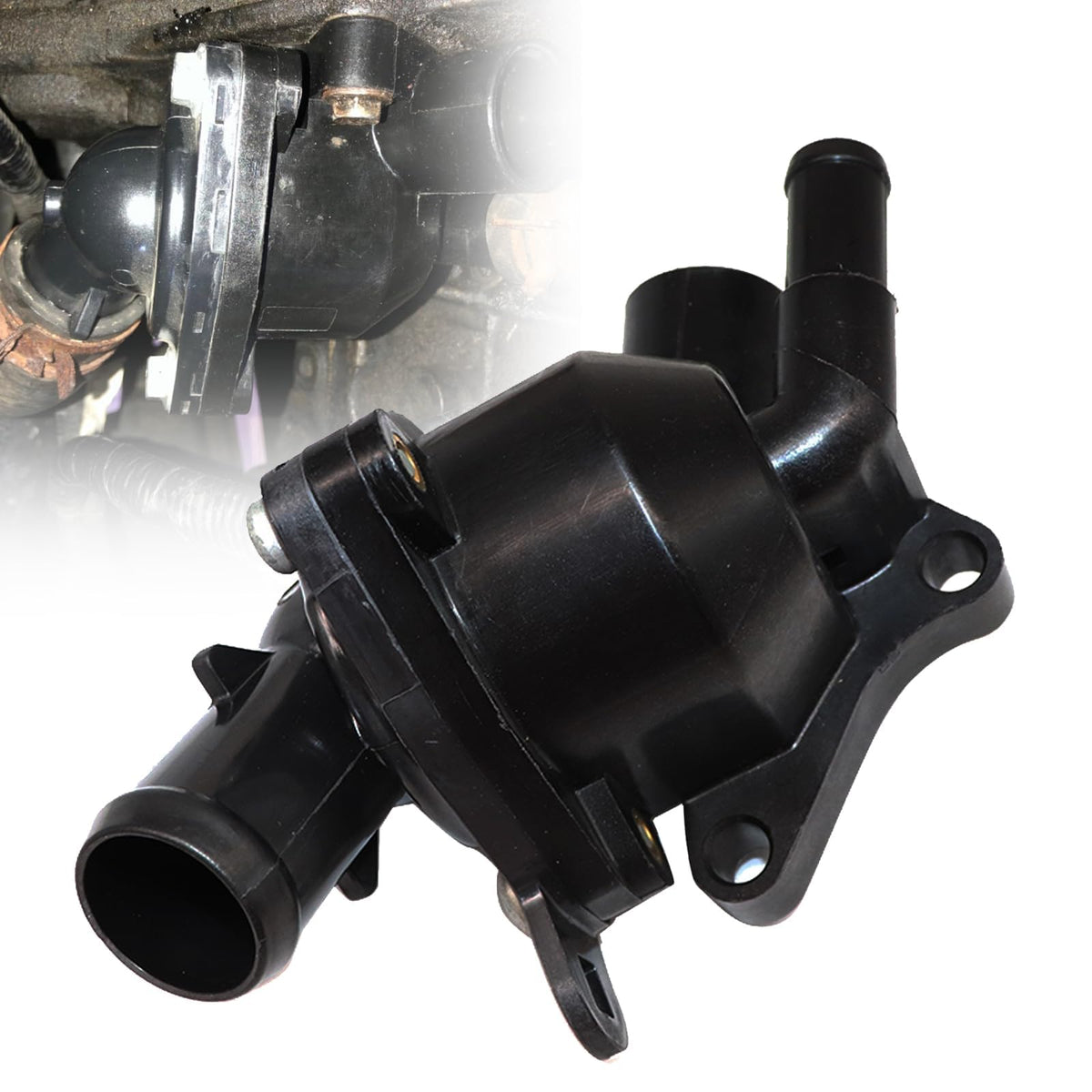 SecosAutoparts coolant thermostat housing front view demonstrates durable construction for Honda Civic fitment.
