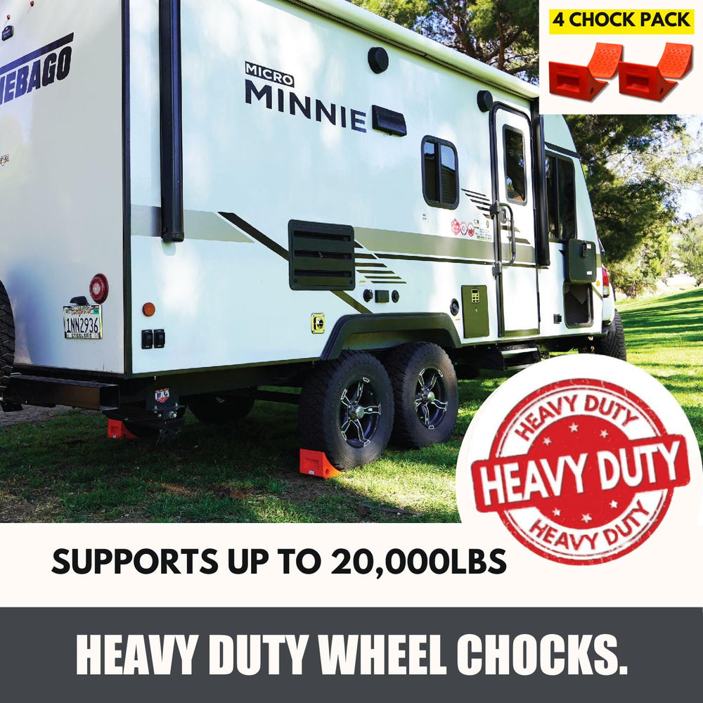 SECURITYMAN 4Pack wheel chocks orange on a truck, ready for travel and parking.