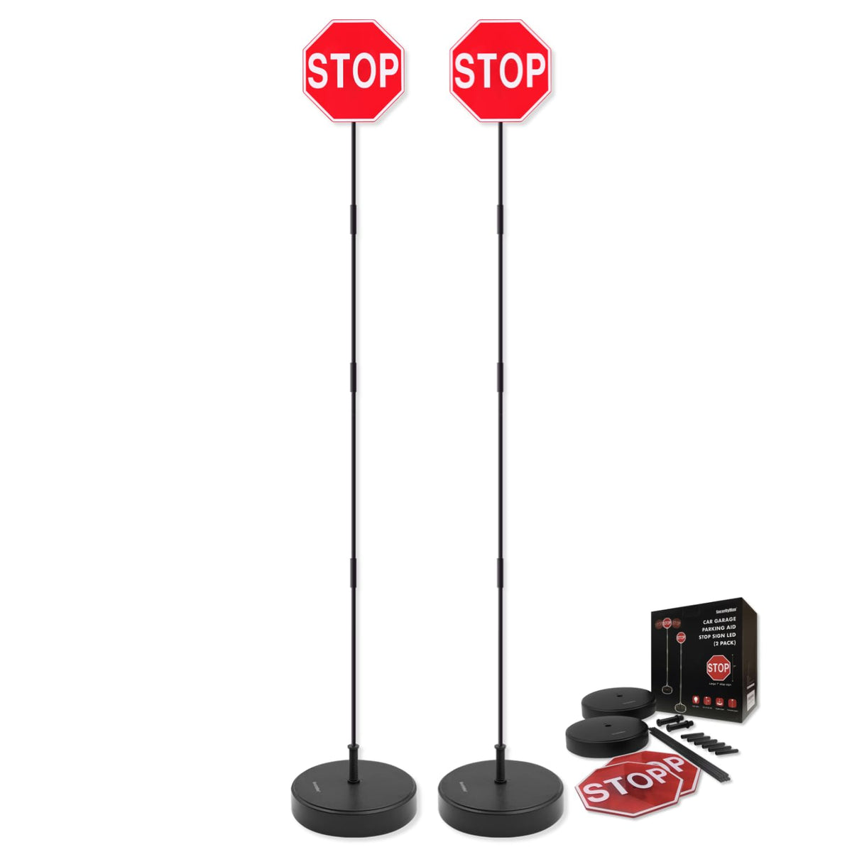 SecurityMan garage stop sign lights up on touch for precise parking.