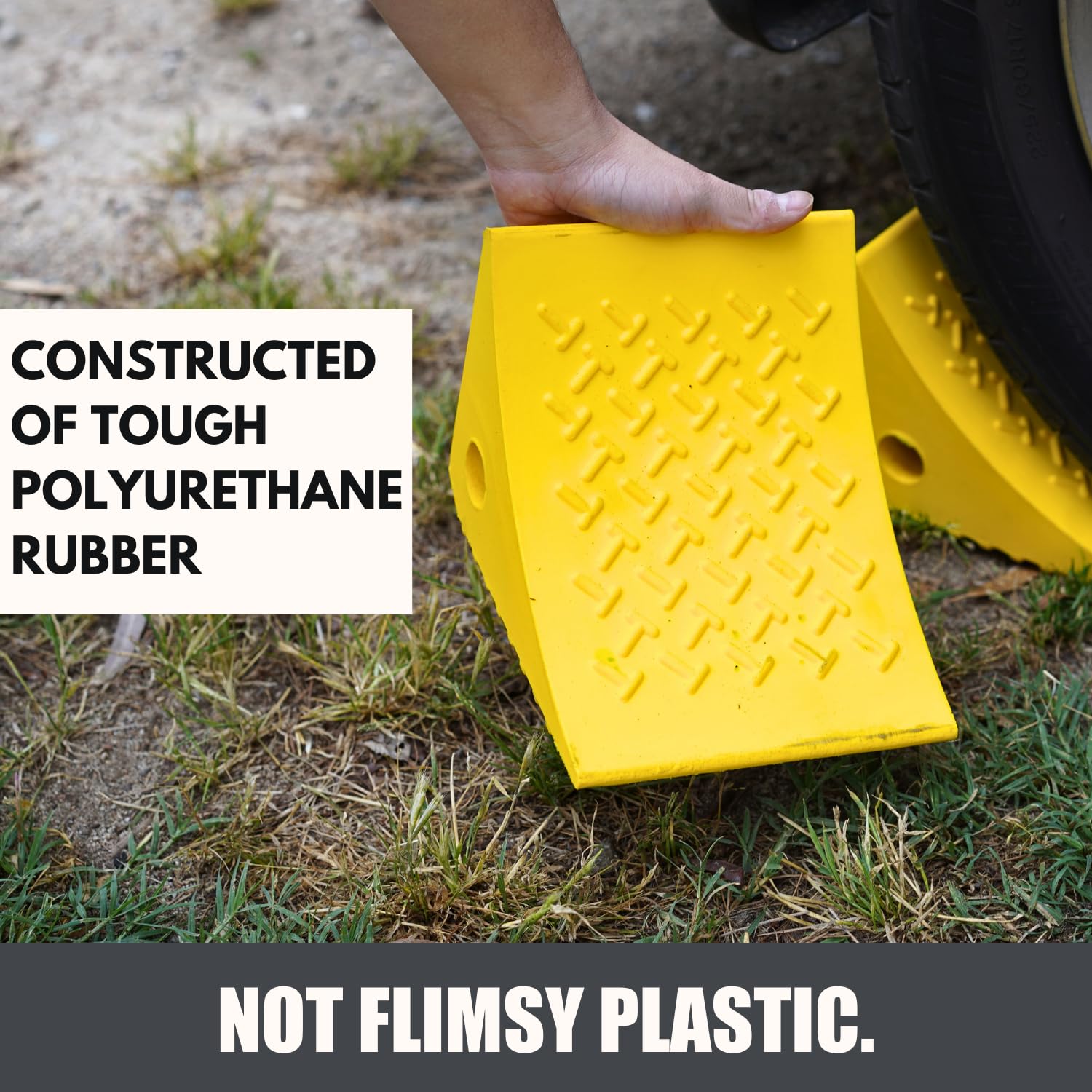 SecurityMan solid rubber wheel chocks provide grip on all surfaces.