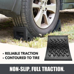SECURITYMAN wheel chocks with molded grab handle for easy positioning.