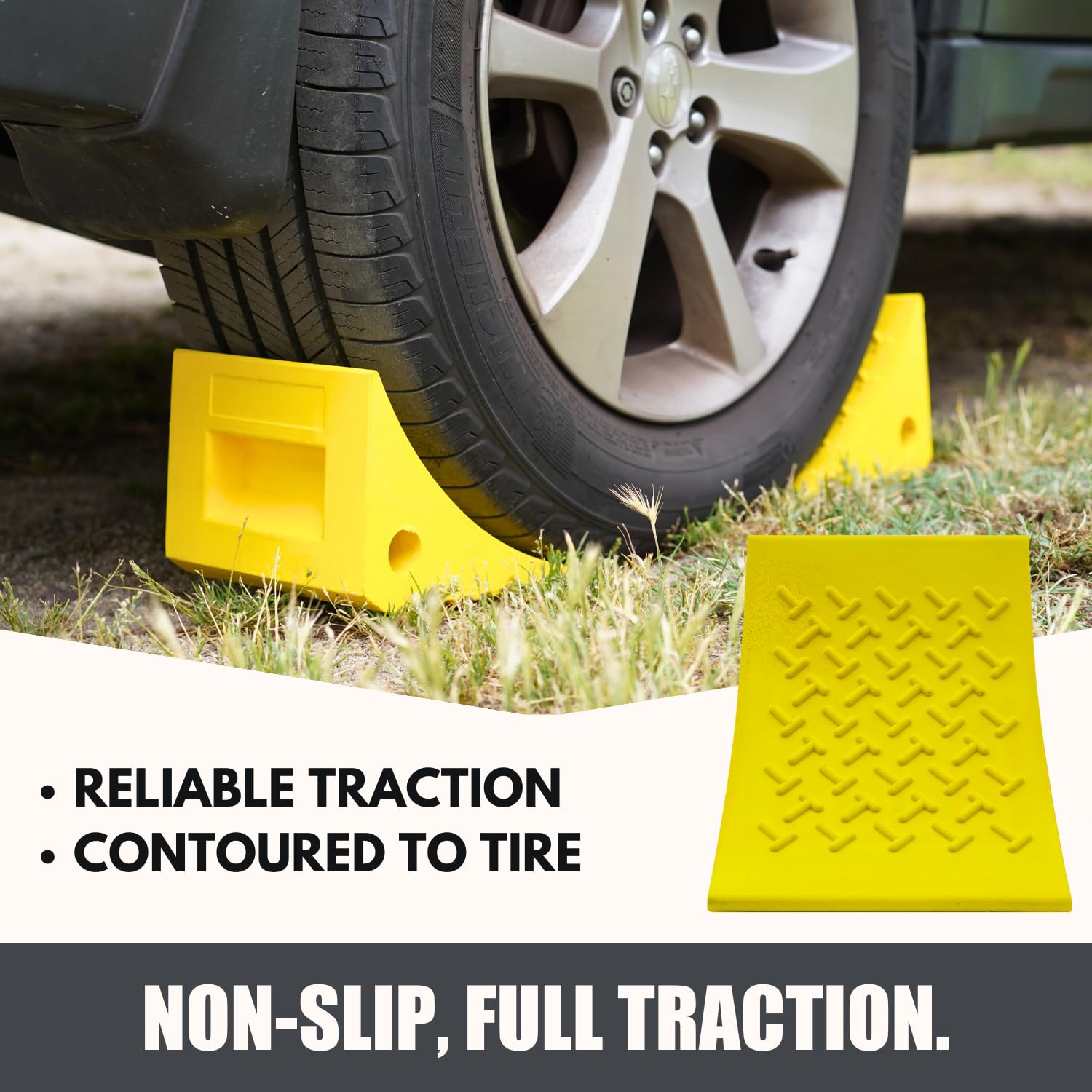 SecurityMan wheel chocks with predrilled hole for rope or chain.