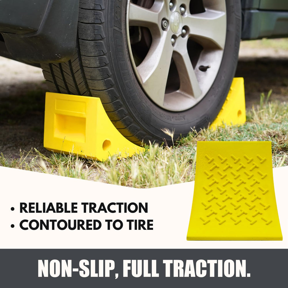 SecurityMan wheel chocks with predrilled hole for rope or chain.