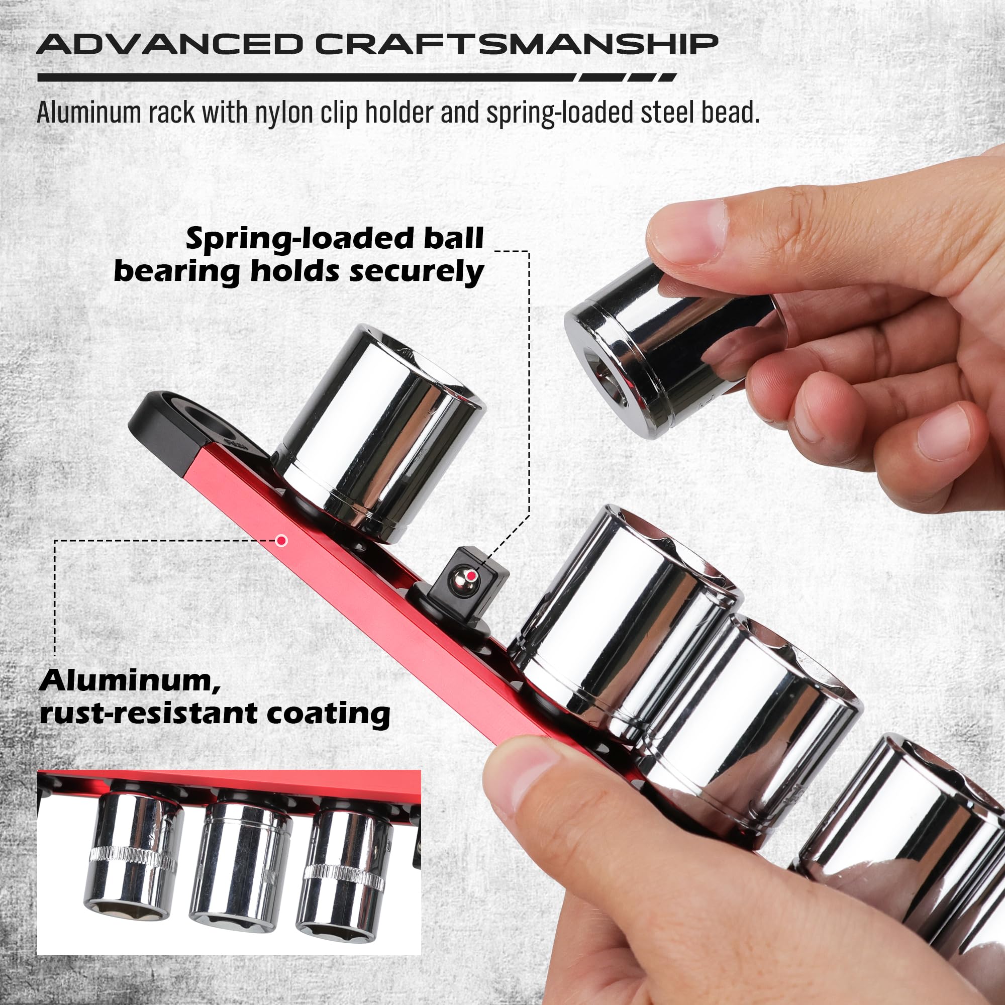 SEDY detachable rail clip close-up shows easy mix-and-match of sizes.