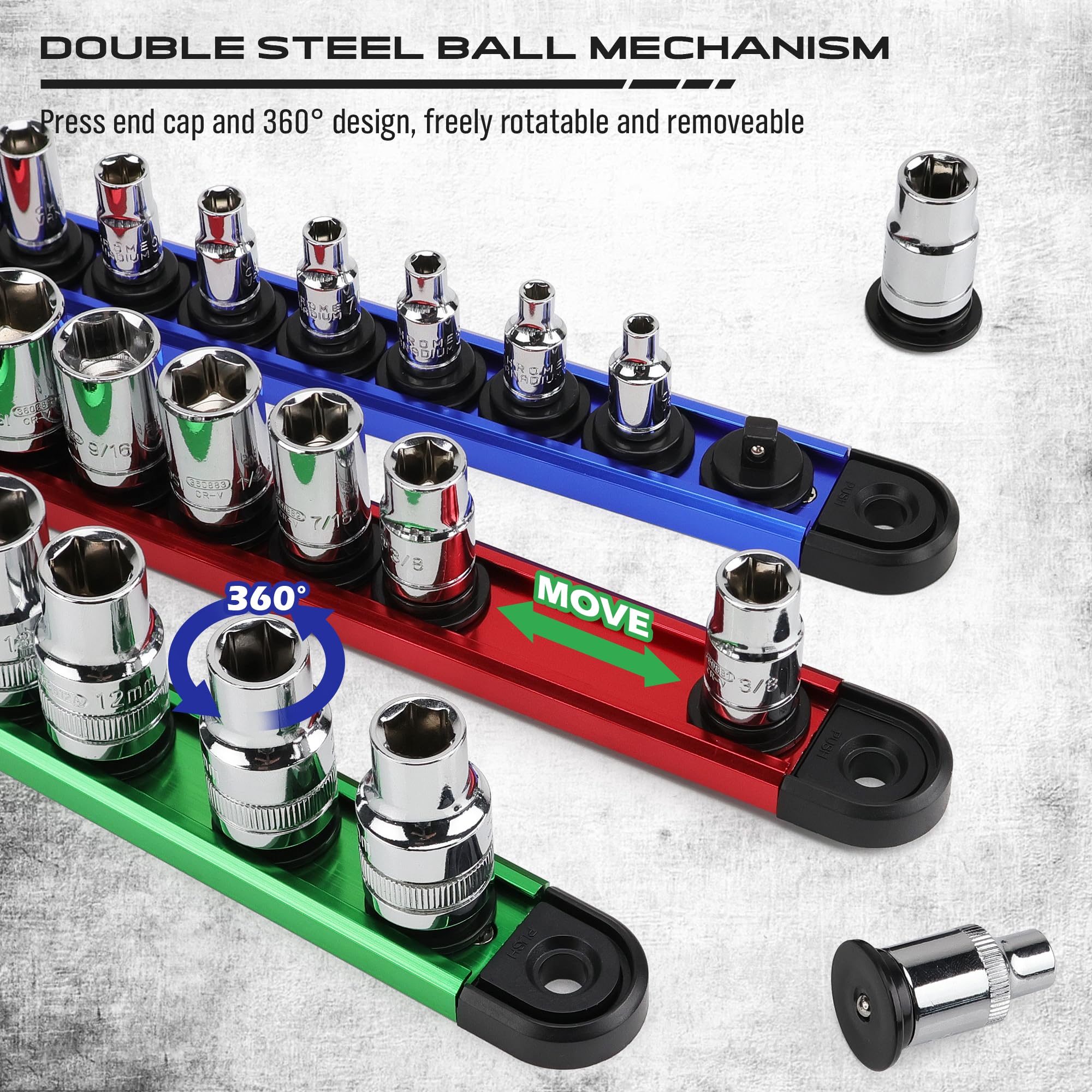 SEDY double ball bearing rail enables smooth, secure socket access.