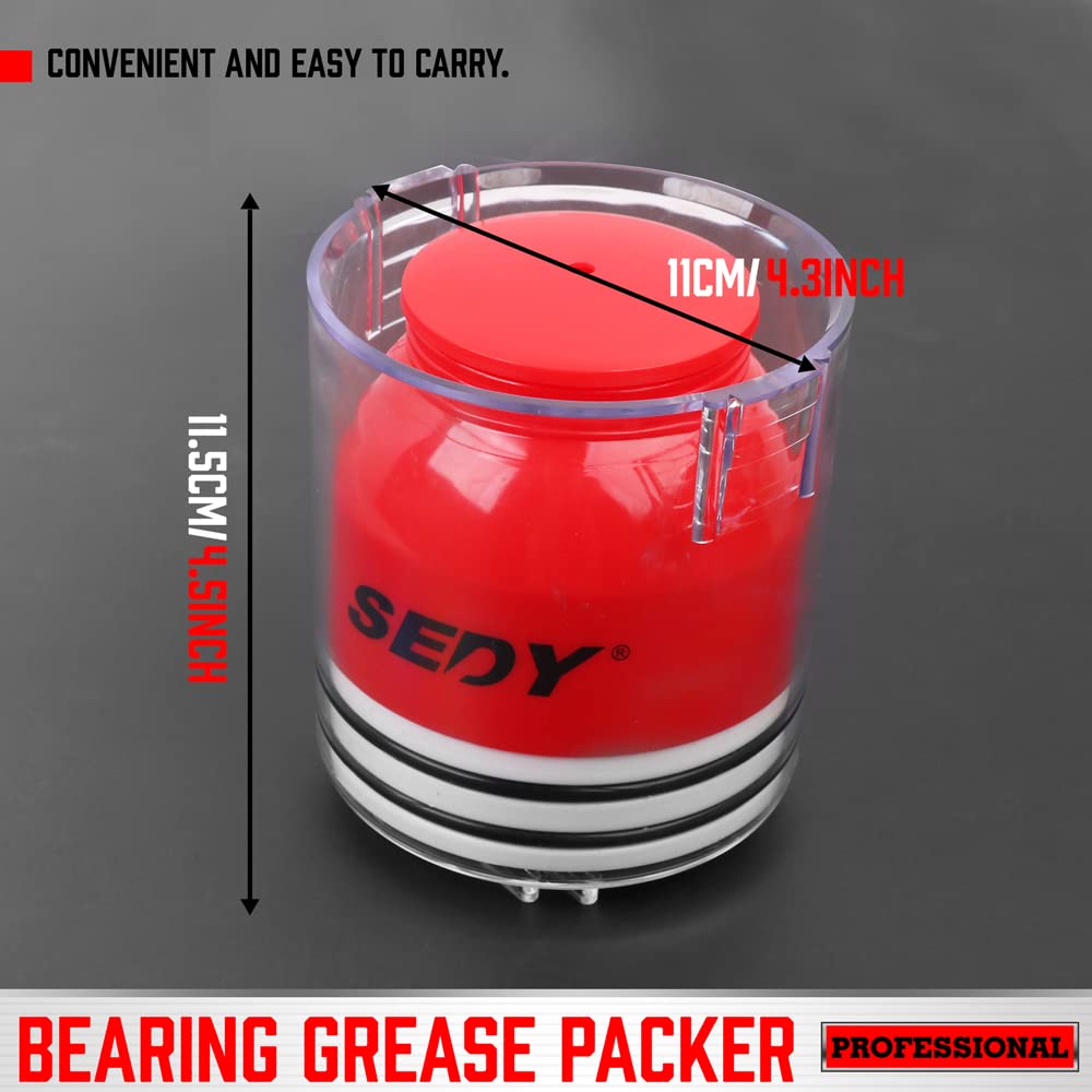 SEDY bearing packer kit with piston cap press for mess-free use.