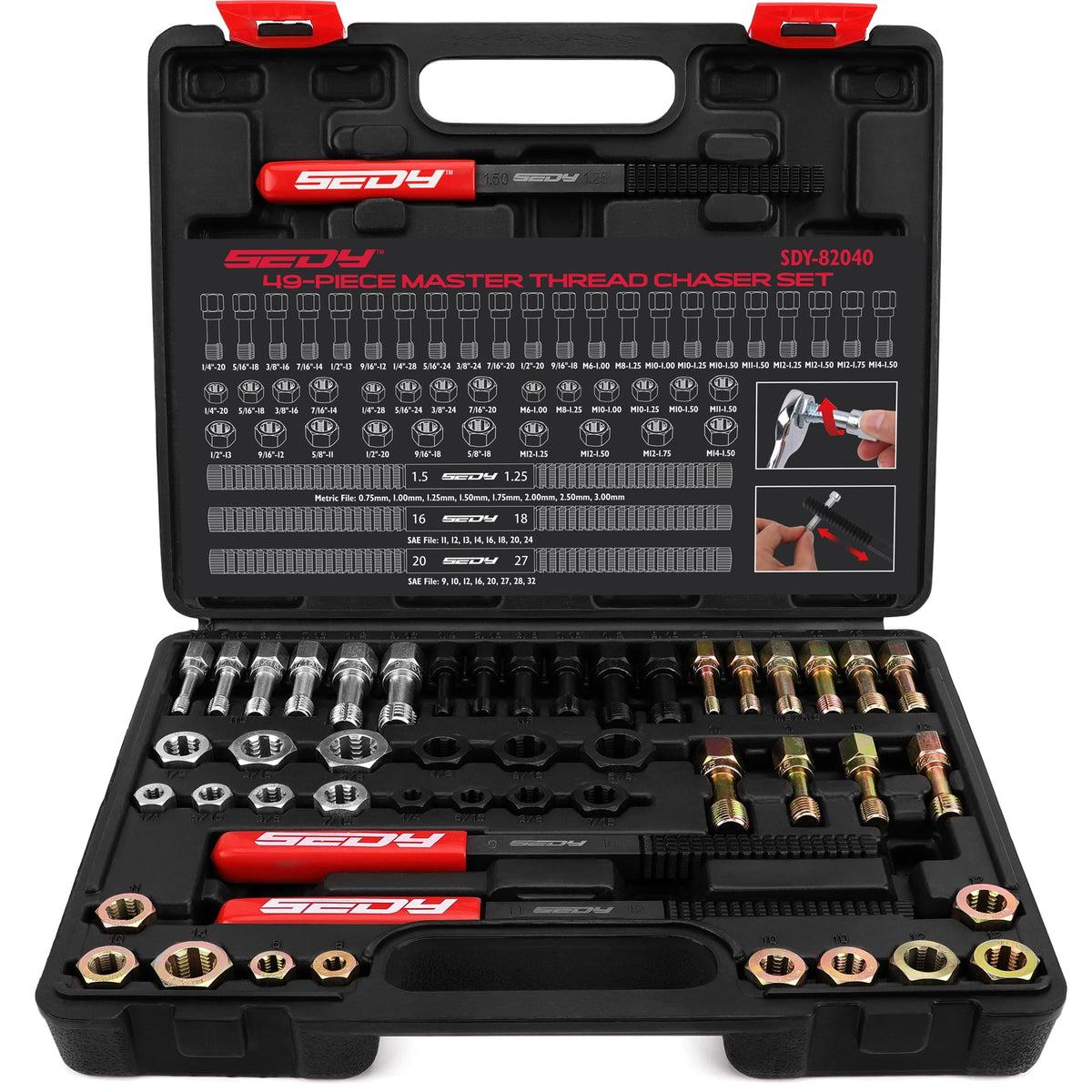 SEDY thread repair kit cover shown with an organized storage case for quick access