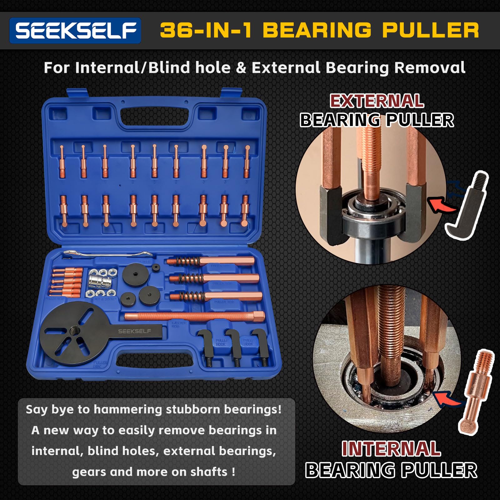 SEEKSELF collets closeup showing durable red steel construction and precision fit