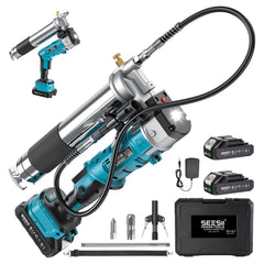 Seesii 2-in-1 electric grease gun kit with LED light for hard-to-reach fittings.