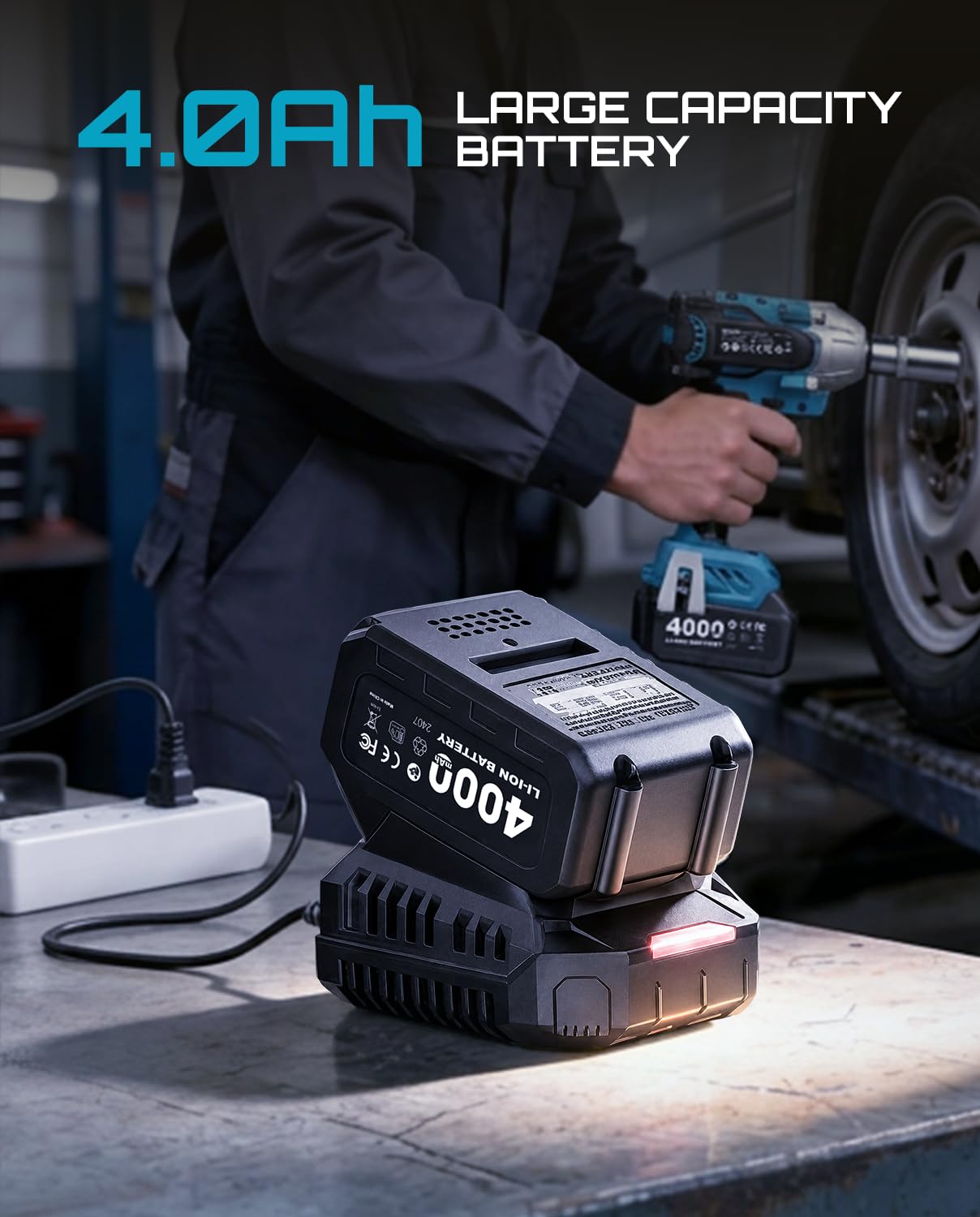 Seesii 4.0Ah battery and fast charger showing long runtime advantage